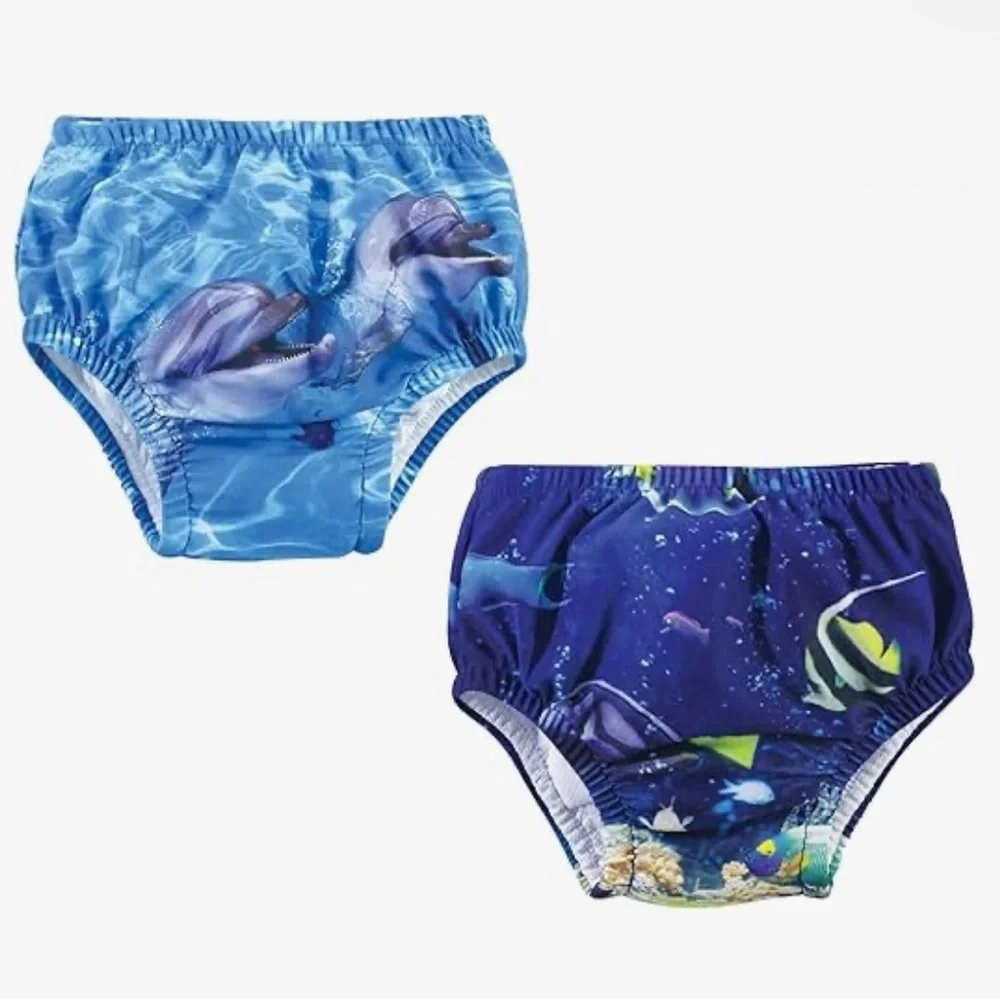 Hudson Baby Navy Ocean Reusable Swim Diaper Covers 2 Pack Size 18-24 Months